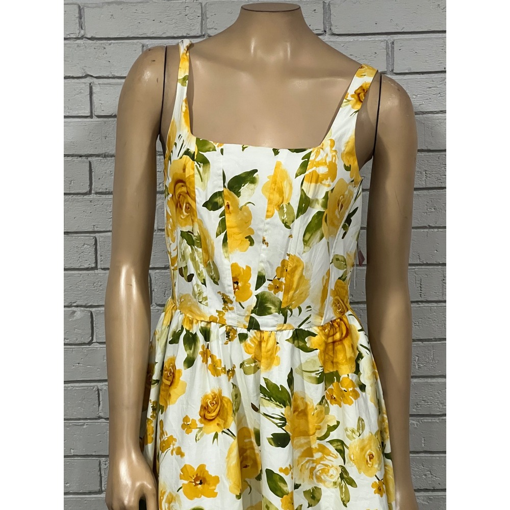 Jason Wu Women White Yellow Rose Floral Square Neck Midi Dress | Size 12 - Picture 3 of 7